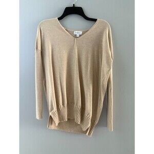 Evereve Sweater Womens Size S Tan Ribbed Fitted Sleeve Relaxed Soft Cozy Lounge